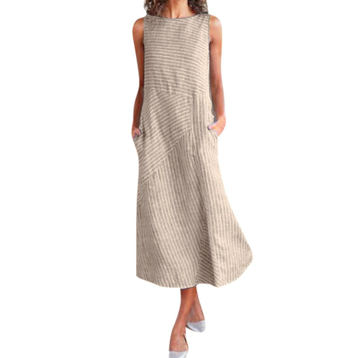 Lightweight Striped Midi Dresses in Linen Blend S-2X Image 4