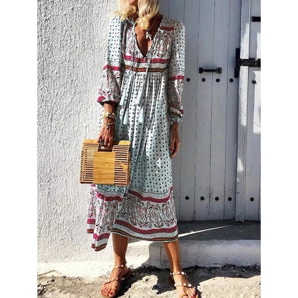 Long Sleeve Bohemian Maxi Dress Multiple Colors Image 1