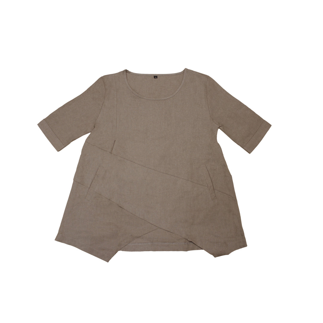 Pockets Half Sleeve Asymmetrical Casual Blouses Image 3