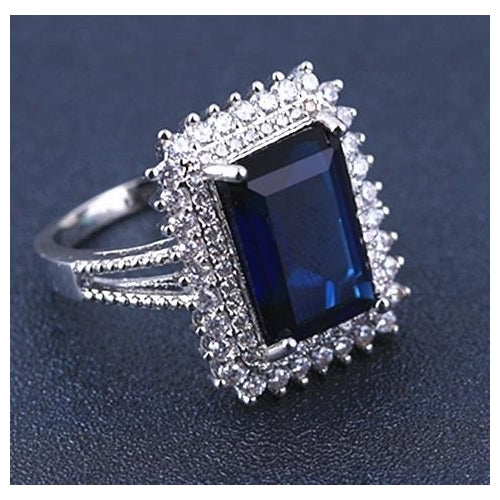 Popular style Luxurious creative inlaid London blue square Artificial zircon ring Image 1