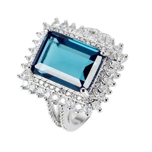 Popular style Luxurious creative inlaid London blue square Artificial zircon ring Image 2