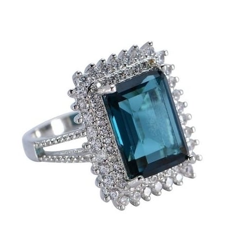 Popular style Luxurious creative inlaid London blue square Artificial zircon ring Image 3