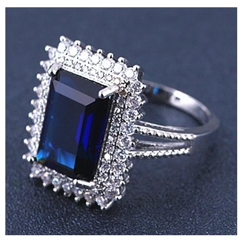 Popular style Luxurious creative inlaid London blue square Artificial zircon ring Image 4