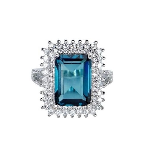 Popular style Luxurious creative inlaid London blue square Artificial zircon ring Image 4