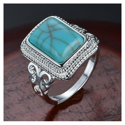 Atmospheric Hollow-out Retro Fashion style Ring Natural Turquoise Color Ring Image 1
