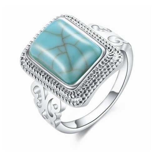 Atmospheric Hollow-out Retro Fashion style Ring Natural Turquoise Color Ring Image 3
