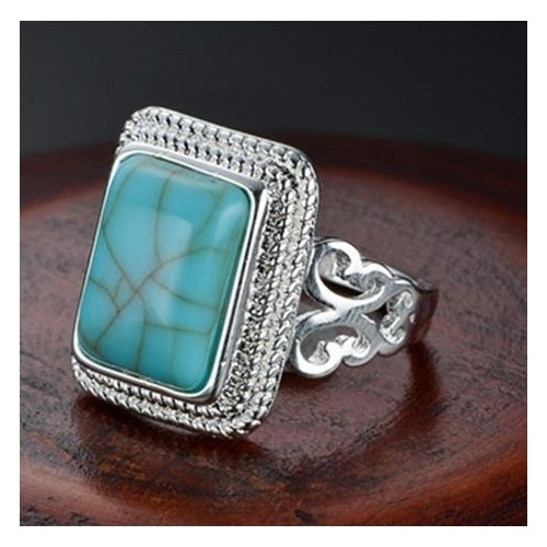Atmospheric Hollow-out Retro Fashion style Ring Natural Turquoise Color Ring Image 4