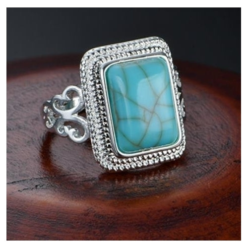 Atmospheric Hollow-out Retro Fashion style Ring Natural Turquoise Color Ring Image 4