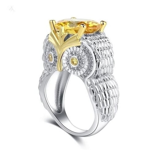 Owl Ring Creative Fashionable Luxurious Two-color Popular style -inlaid Artificial zircon Ring Image 1