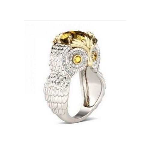 Owl Ring Creative Fashionable Luxurious Two-color Popular style -inlaid Artificial zircon Ring Image 2