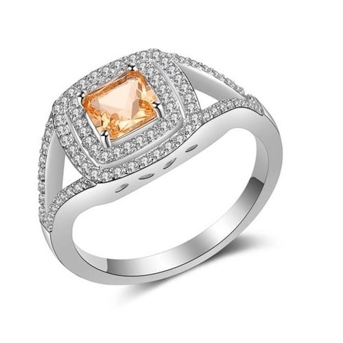 Creative square Artificial zircon champagne womens ring Image 1