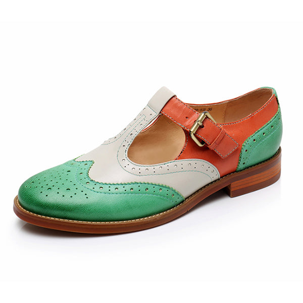COLOR BLOCK LACE-UP HOLLOW WING TIPS POINT TOE LEATHER FASHION LOAFERS Image 7