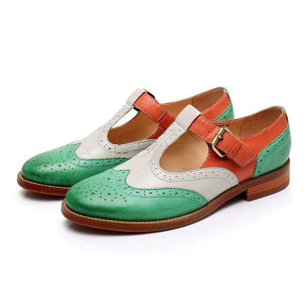 COLOR BLOCK LACE-UP HOLLOW WING TIPS POINT TOE LEATHER FASHION LOAFERS Image 9