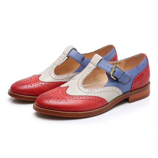 COLOR BLOCK LACE-UP HOLLOW WING TIPS POINT TOE LEATHER FASHION LOAFERS Image 3