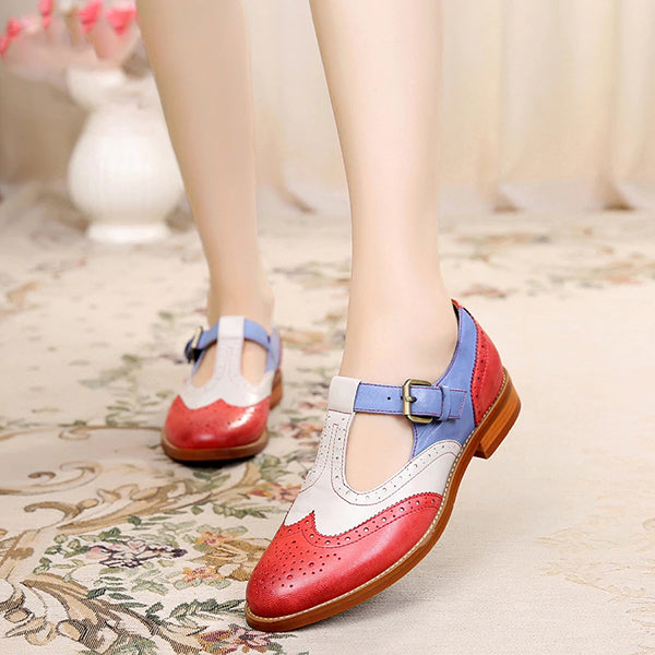 COLOR BLOCK LACE-UP HOLLOW WING TIPS POINT TOE LEATHER FASHION LOAFERS Image 10