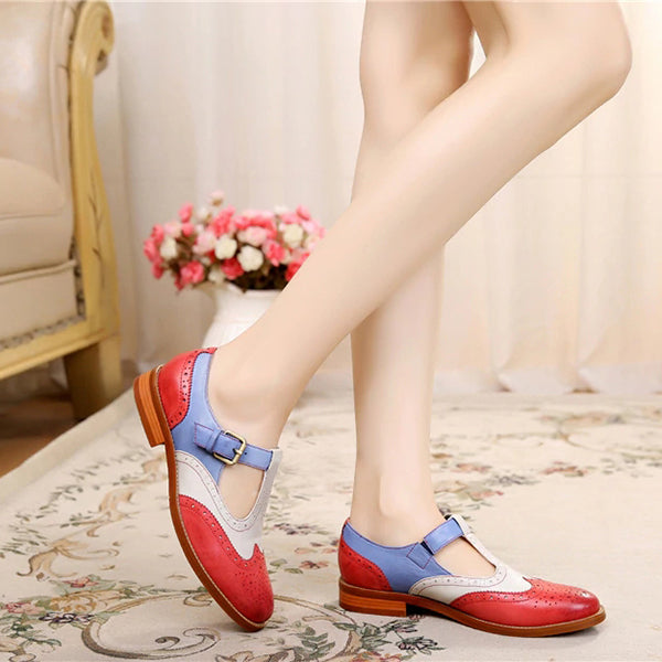 COLOR BLOCK LACE-UP HOLLOW WING TIPS POINT TOE LEATHER FASHION LOAFERS Image 11