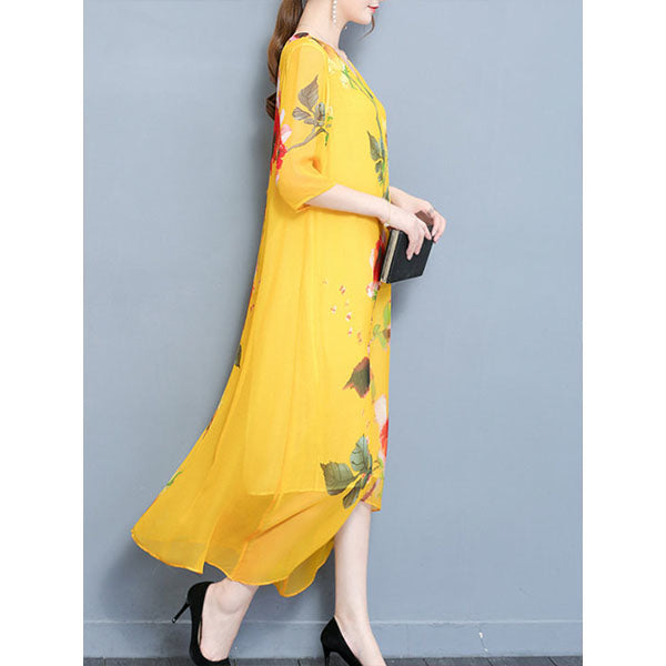 V neck Asymmetrical Daily Vintage Half Sleeve Maxi Dress Image 4