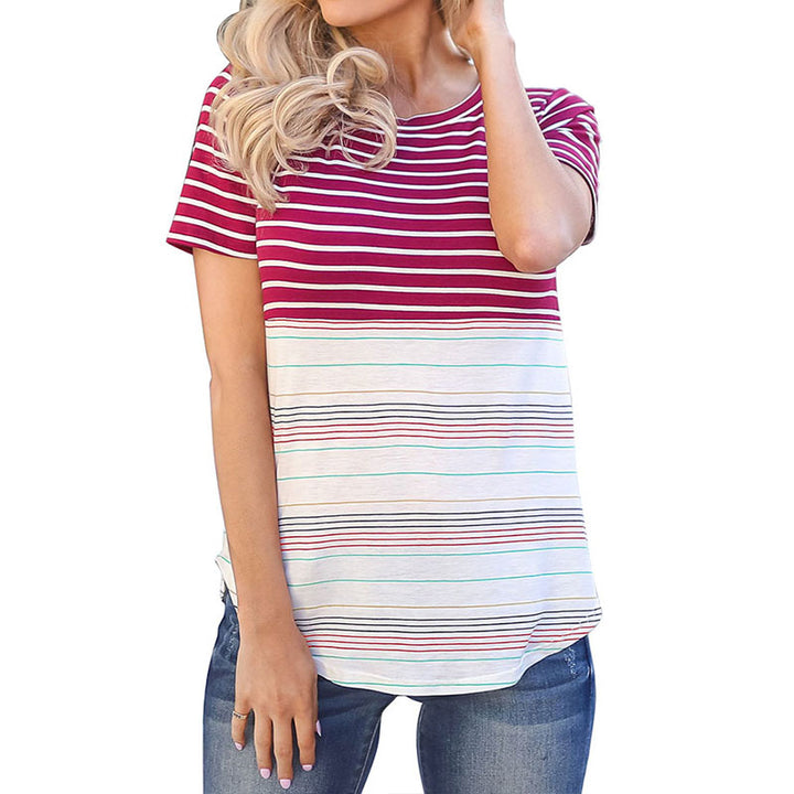 Color Striped Short Sleeve T Shirt Image 1