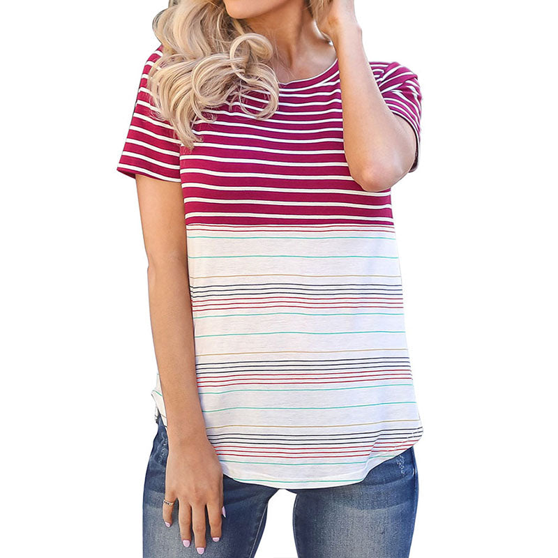 Color Striped Short Sleeve T Shirt Image 1
