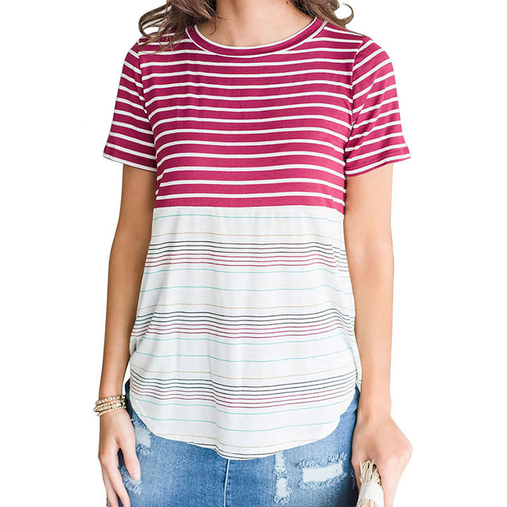 Color Striped Short Sleeve T Shirt Image 4