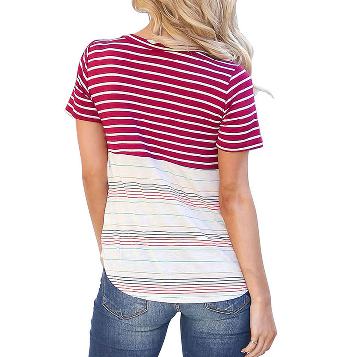 Color Striped Short Sleeve T Shirt Image 4