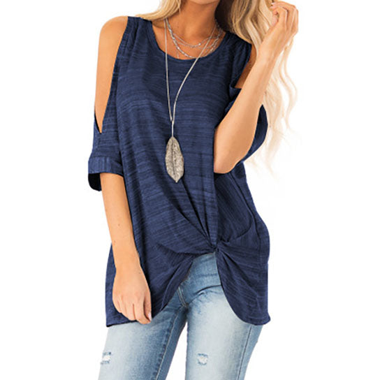 Front Twist Top Shirt With Cold Shoulder Image 2