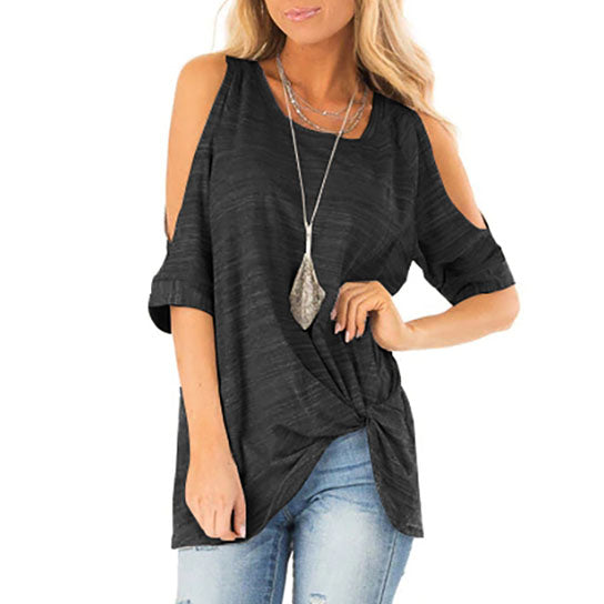 Front Twist Top Shirt With Cold Shoulder Image 4