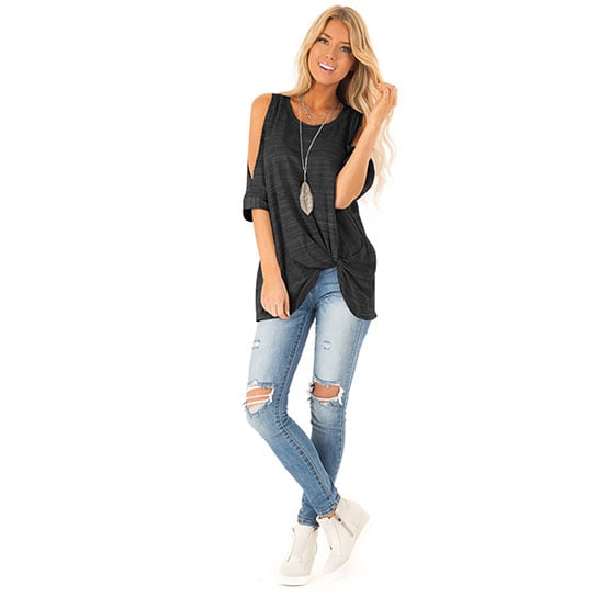 Front Twist Top Shirt With Cold Shoulder Image 4