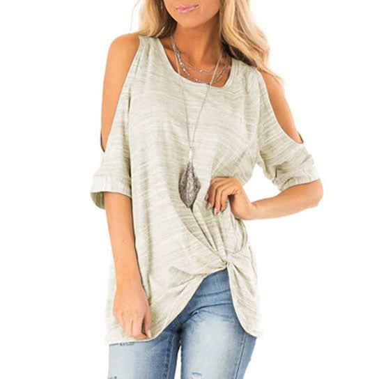 Front Twist Top Shirt With Cold Shoulder Image 6