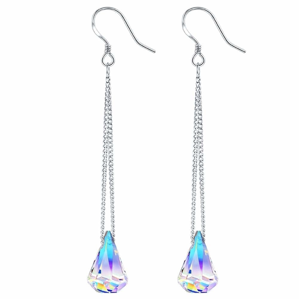 Swarovski Crystal Drop Earrings Aurora Borealis 18K White Gold Plated Brass Image 1