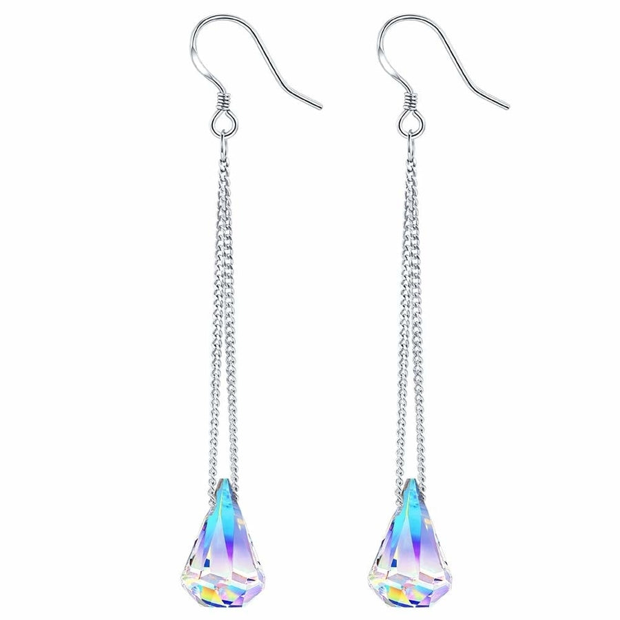 Swarovski Crystal Drop Earrings Aurora Borealis 18K White Gold Plated Brass Image 1