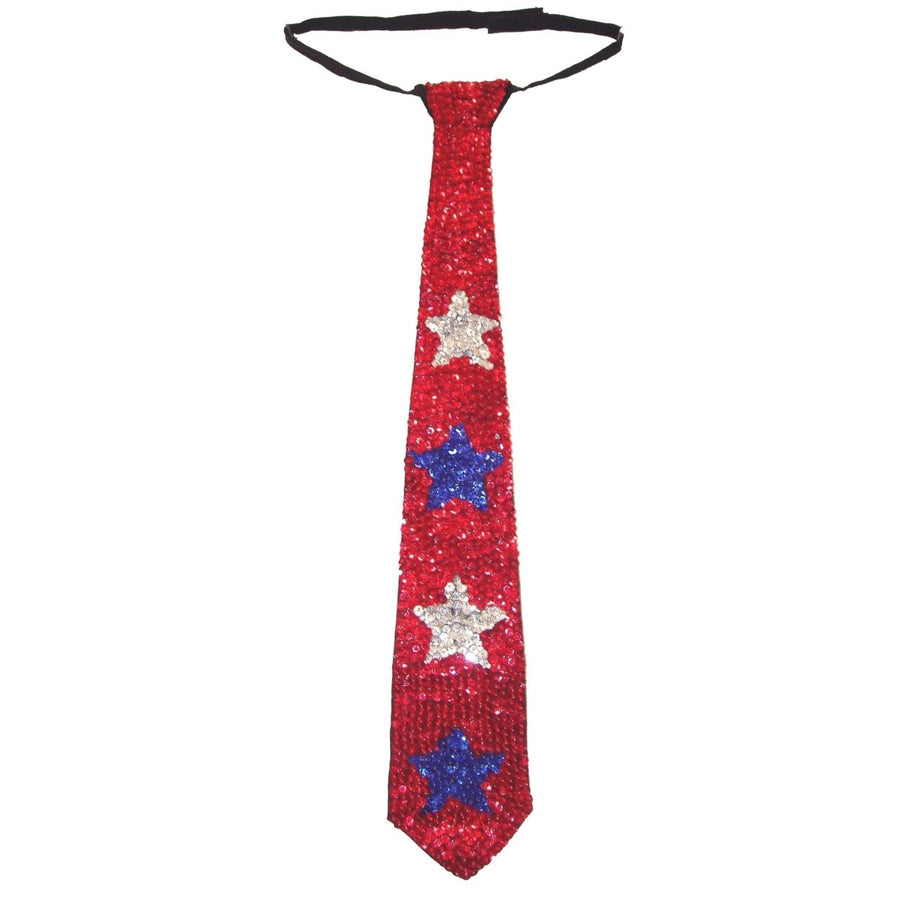 Sequin Neck Tie Red Blue Silver STARS USA Flag 4th July Image 1