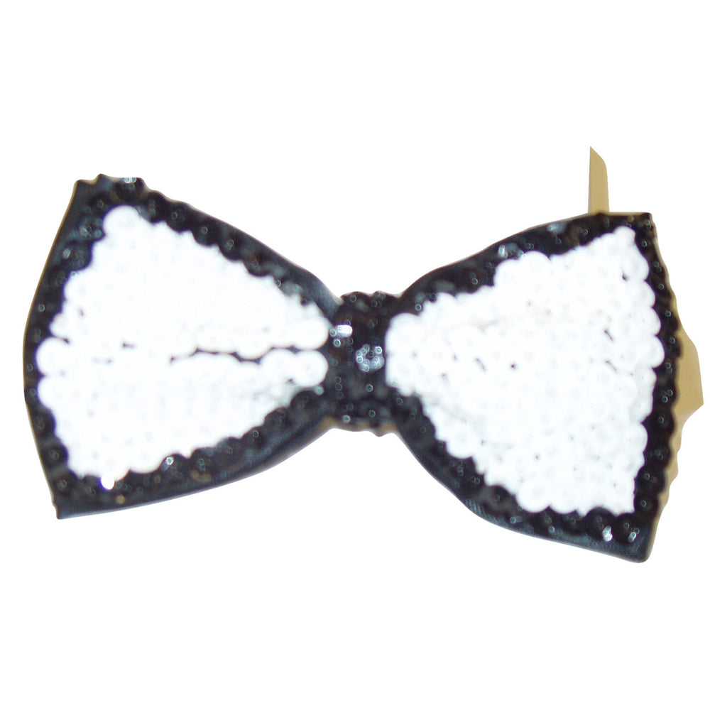 Sequin Bow Tie White w/Black Trim Adult Unisex Image 2
