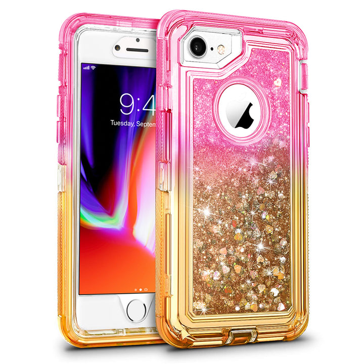 For Apple iPhone 8 / iPhone 7 / iPhone 6/6S Tough Defender Sparkling Liquid Glitter Heart Case Cover Blue Image 3