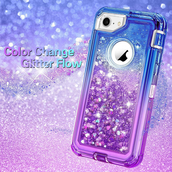 For Apple iPhone 8 / iPhone 7 / iPhone 6/6S Tough Defender Sparkling Liquid Glitter Heart Case Cover Blue Image 4