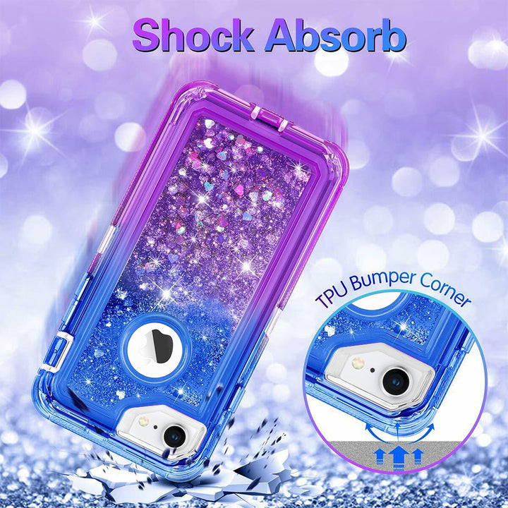 For Apple iPhone 8 / iPhone 7 / iPhone 6/6S Tough Defender Sparkling Liquid Glitter Heart Case Cover Blue Image 6