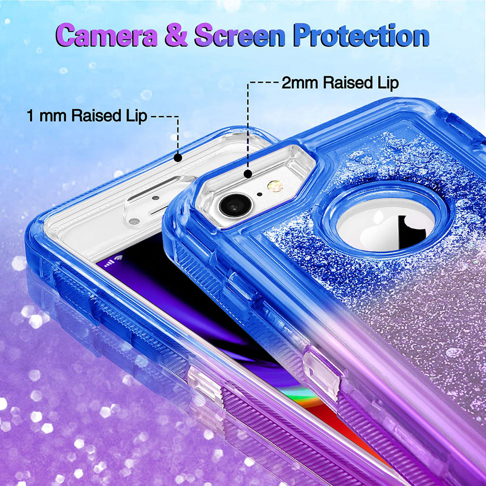 For Apple iPhone 8 / iPhone 7 / iPhone 6/6S Tough Defender Sparkling Liquid Glitter Heart Case Cover Blue Image 7