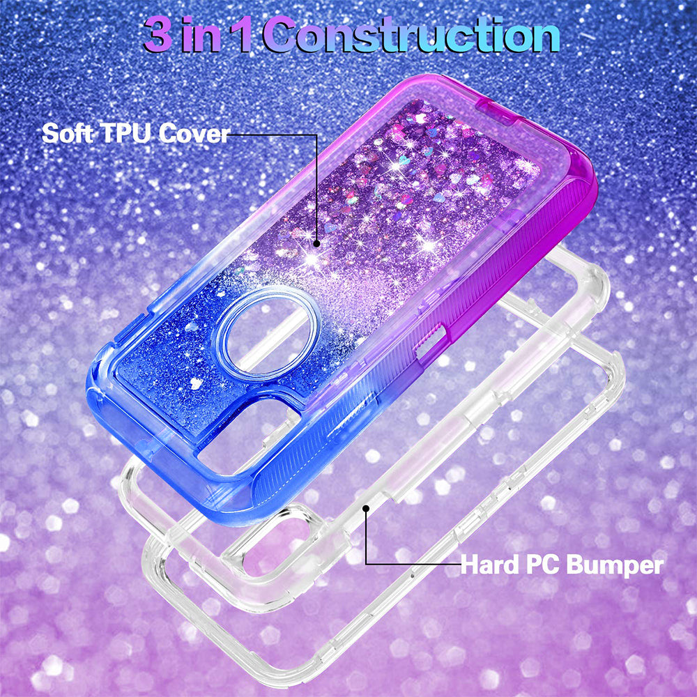 For Apple iPhone XS / iPhone X Tough Defender Sparkling Liquid Glitter Heart Case Cover Blue Image 6