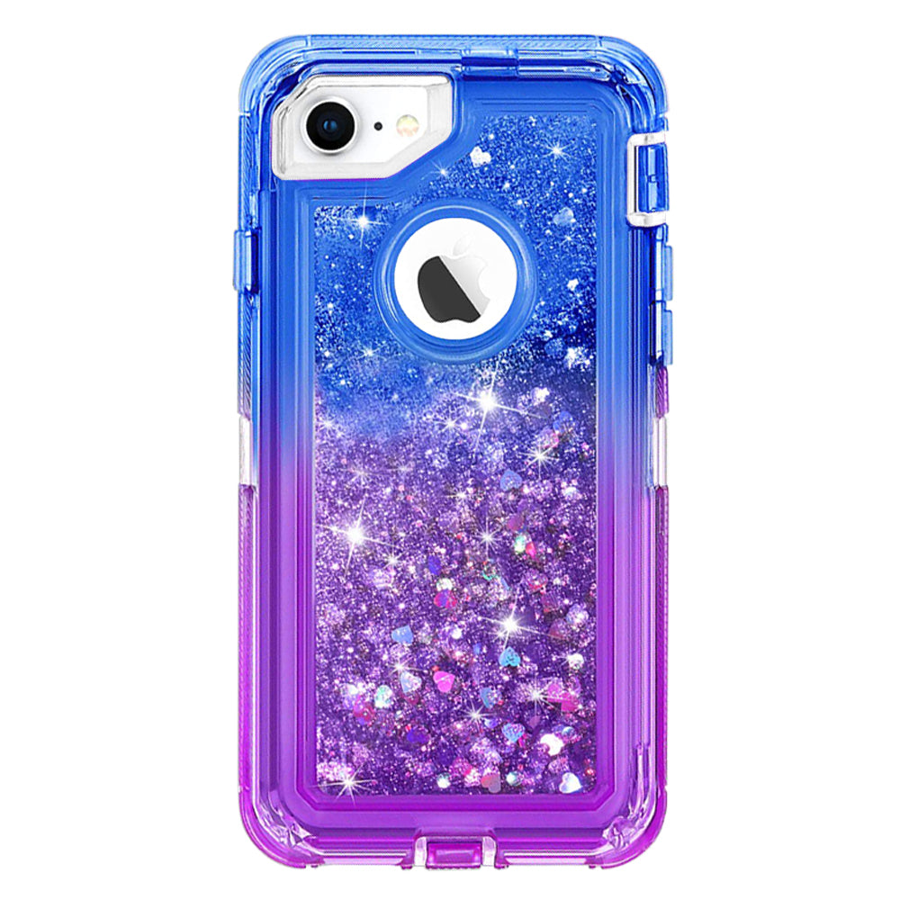 For Apple iPhone 8 / iPhone 7 / iPhone 6/6S Tough Defender Sparkling Liquid Glitter Heart Case Cover Blue Image 8