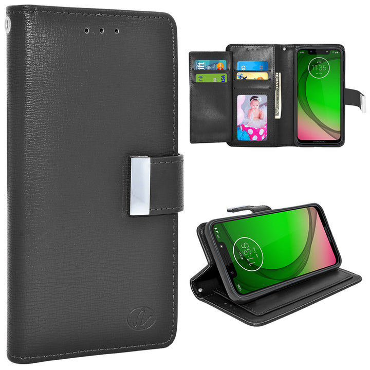 Motorola Moto G7 Play XT1952 Leather Wallet Case Folio with Card Slots Black Image 1