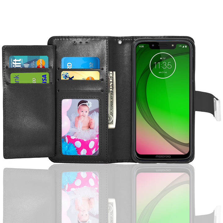 Motorola Moto G7 Play XT1952 Leather Wallet Case Folio with Card Slots Black Image 8