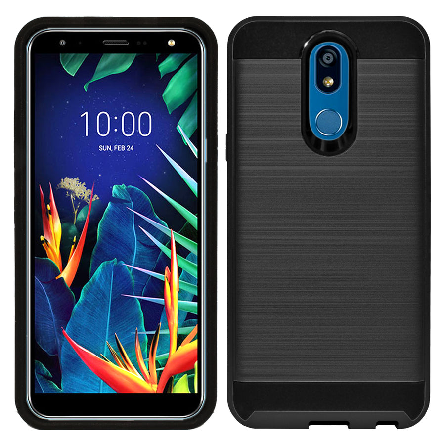 LG K40 Dual layer Metal Brushed Shockproof Armor Hybrid Case Cover Black Image 1