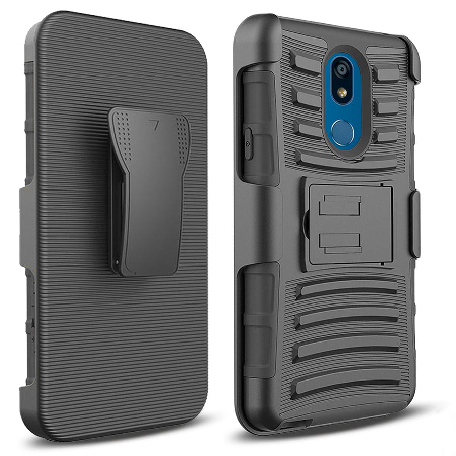 LG K40 Armor Belt Clip Holster Case Black Dual Layer with Kickstand XT420 K12 Plus Image 1