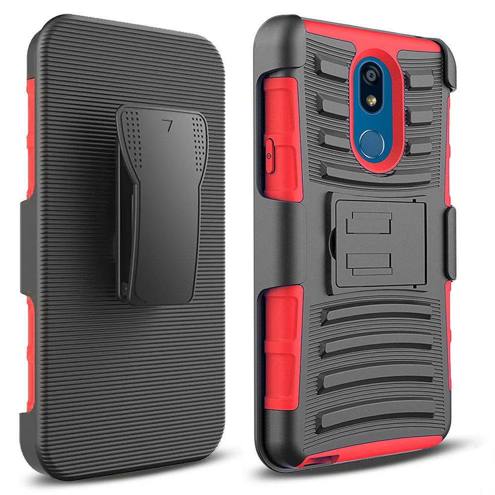 LG K40 Armor Belt Clip Holster Case Black Dual Layer with Kickstand XT420 K12 Plus Image 3