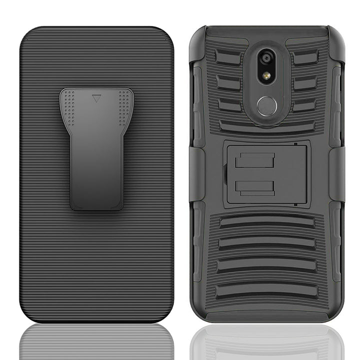 LG K40 Armor Belt Clip Holster Case Black Dual Layer with Kickstand XT420 K12 Plus Image 4