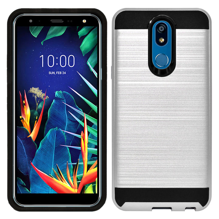 LG K40 Dual layer Metal Brushed Shockproof Armor Hybrid Case Cover Black Image 4