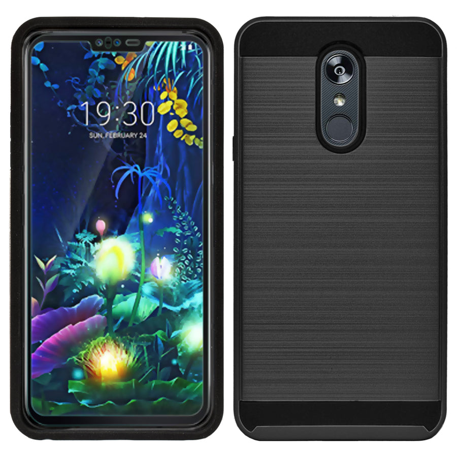 LG Stylo 5 Armor Case Shockproof Dual Layer Metal Brushed Black Cover Image 1