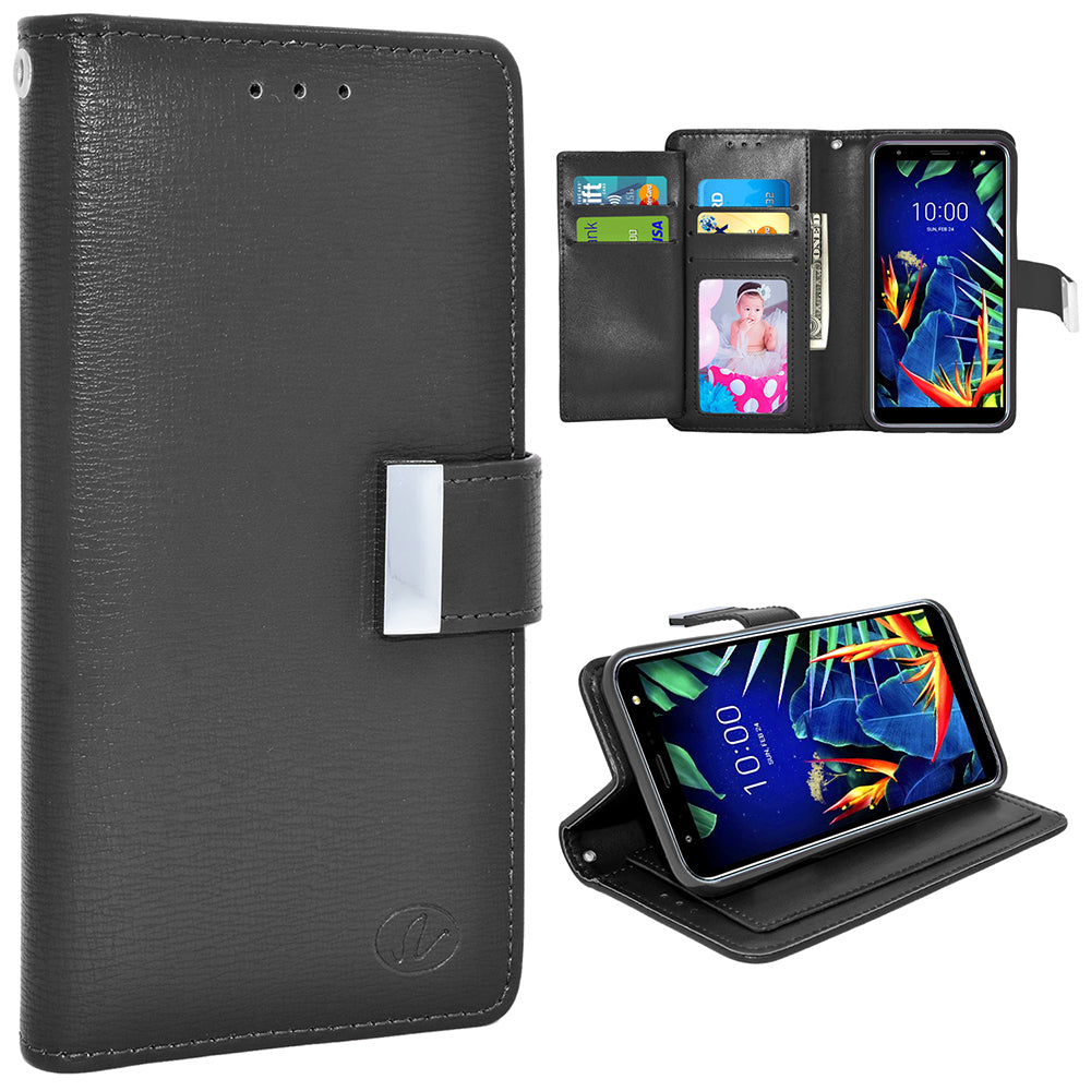 LG K40 Double Flap Folio Leather Wallet Pouch Case Cover Black Image 1