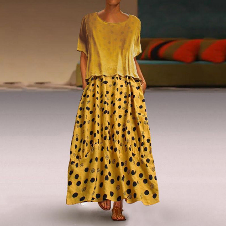 Dot-Intarsia Short Sleeve Dresses Image 2