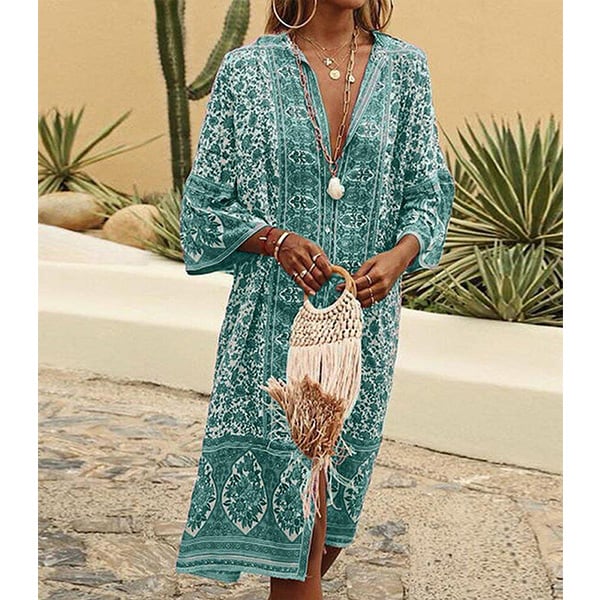 Bohemian Split Neck Shift Dress S-2X Image 1